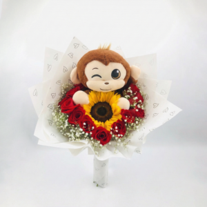 Ramo "Miquito Enamorado": Girasol, Rosas y Peluche